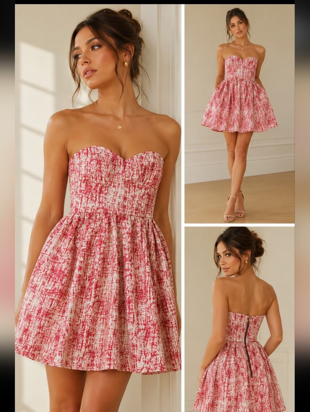 JAYGODFREY SILK Strapless Pink-White Textured Sweetheart Mini Dress SIZE 4